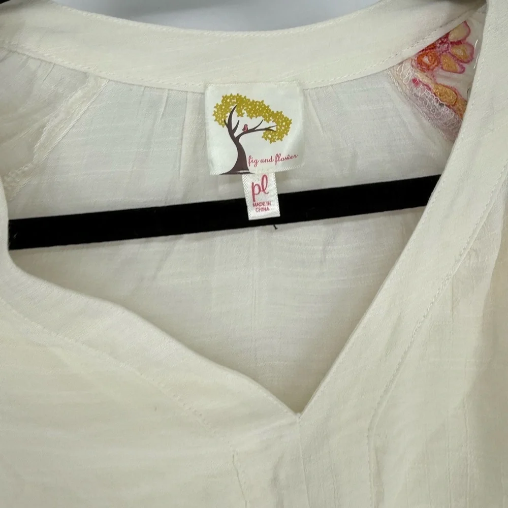 Fig and Flower Cream Dress with Pink Floral Embroidery - Picture 3 of 3